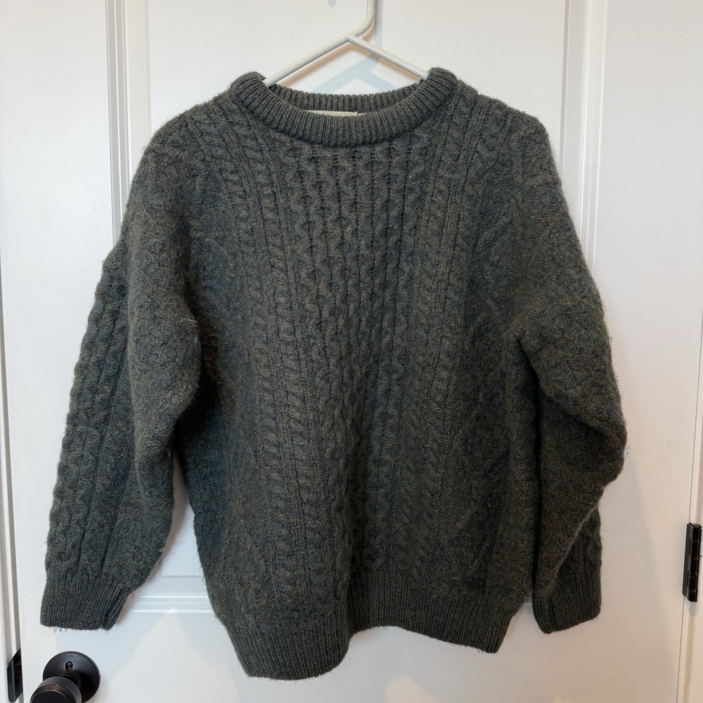 Aran Crafts Womens Wool Chunky Cable Knit Sweater XL Fisherman Granola Green